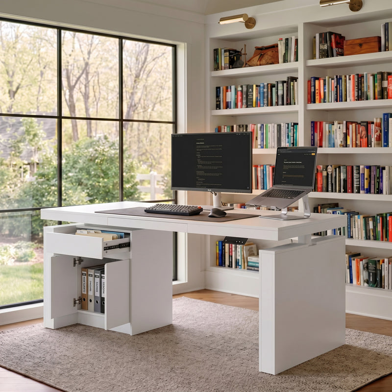 71 inches Modern Minimalist White Standing Desk with Adjustable Height