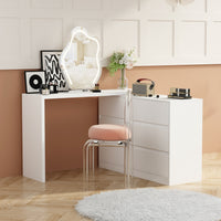 51.2" Modern Minimalist White/Black L-Shaped Rotatable Dresser Writing Table with 6 Drawers