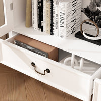 50" Modern Classic White Arched 5-Tier Bookcase With Glass Doors And Drawers