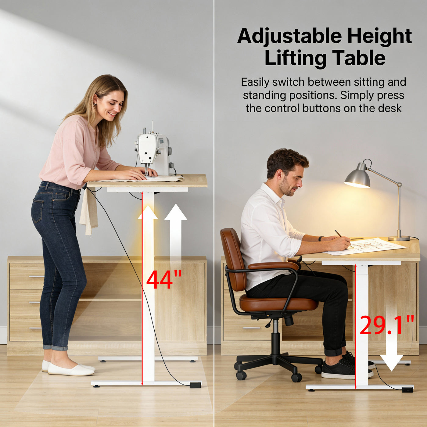 63" Modern Minimalist White Standing Desk with 3 Drawers and 2 Shelves