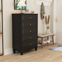 31.5" Modern Minimalist Black Modern Wood Cabinet Display Table Vertical 5-Drawer Dresser