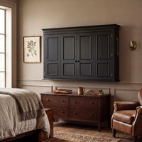 65.7" Black Wall‑Mount Hidden TV Media Cabinet with 4 Panel Doors, Fits Up To 60" TVs
