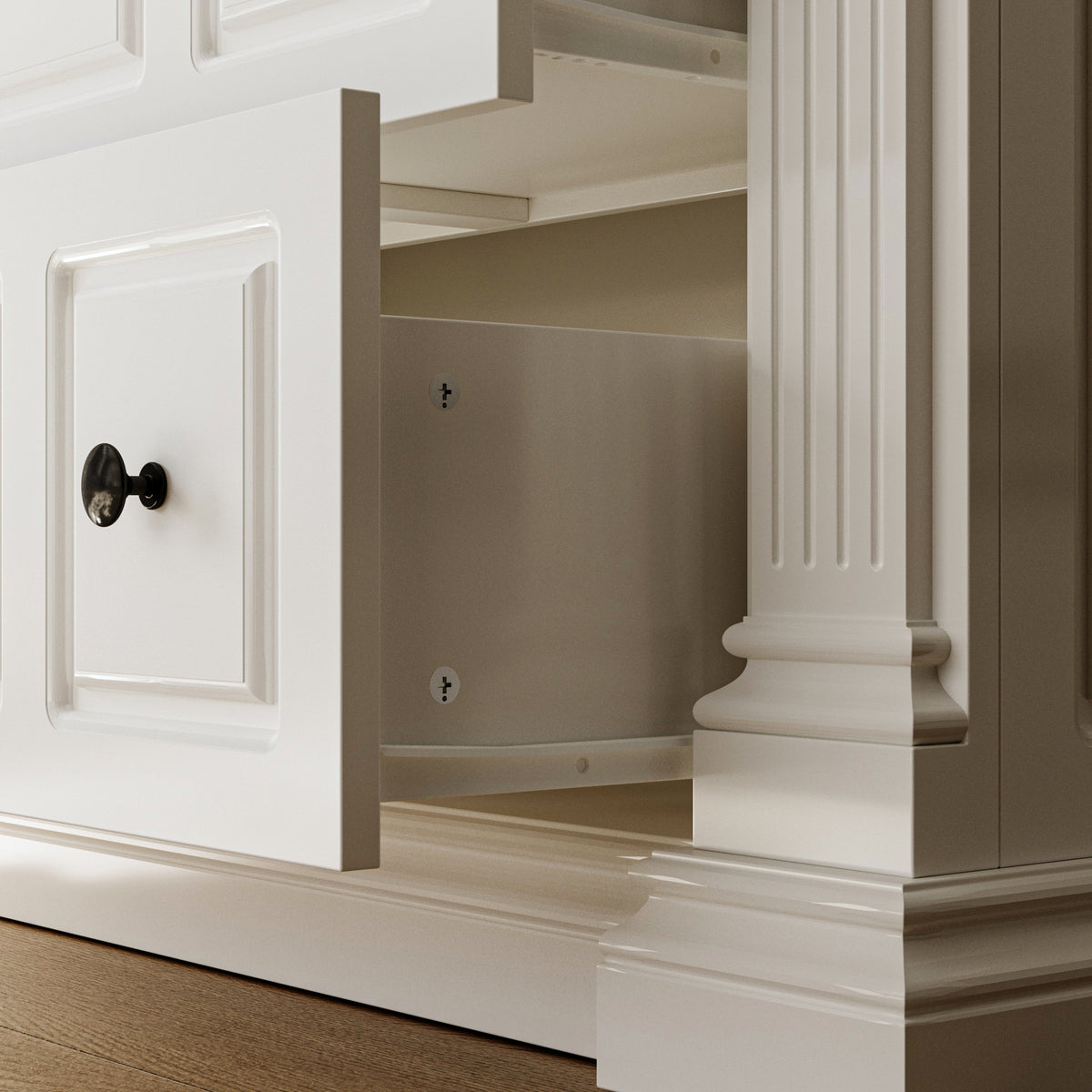 63" Modern White Tall Bookcase with 6 Drawers & 4 Tempered Glass Doors