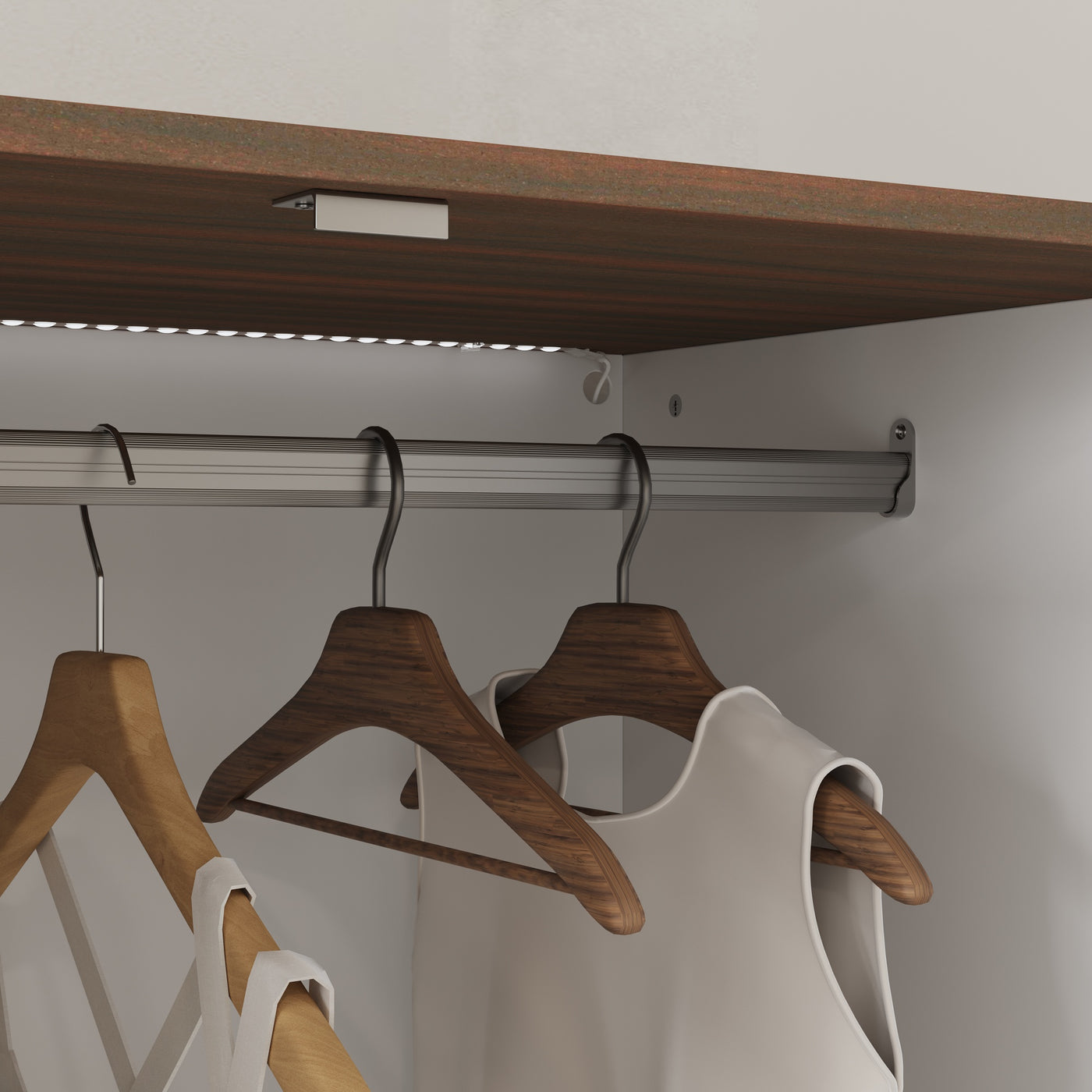 63" Modern Natural Wardrobe with 3-Color Lights and Glass Doors