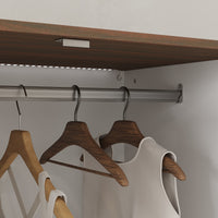 63" Modern Natural Wardrobe with 3-Color Lights and Glass Doors