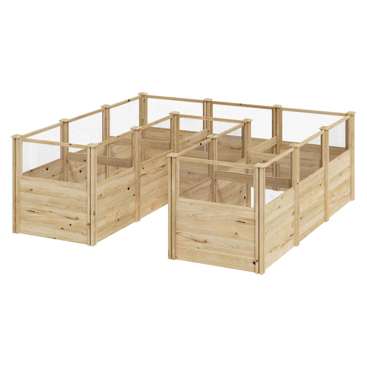 Wooden animal pen with mesh sides on a white background