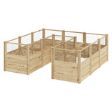Wooden animal pen with mesh sides on a white background