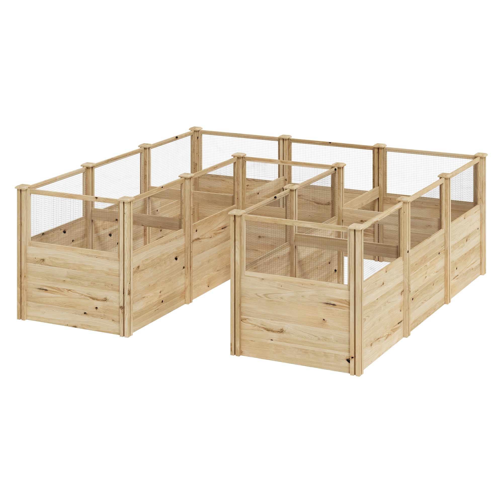 Wooden animal pen with mesh sides on a white background