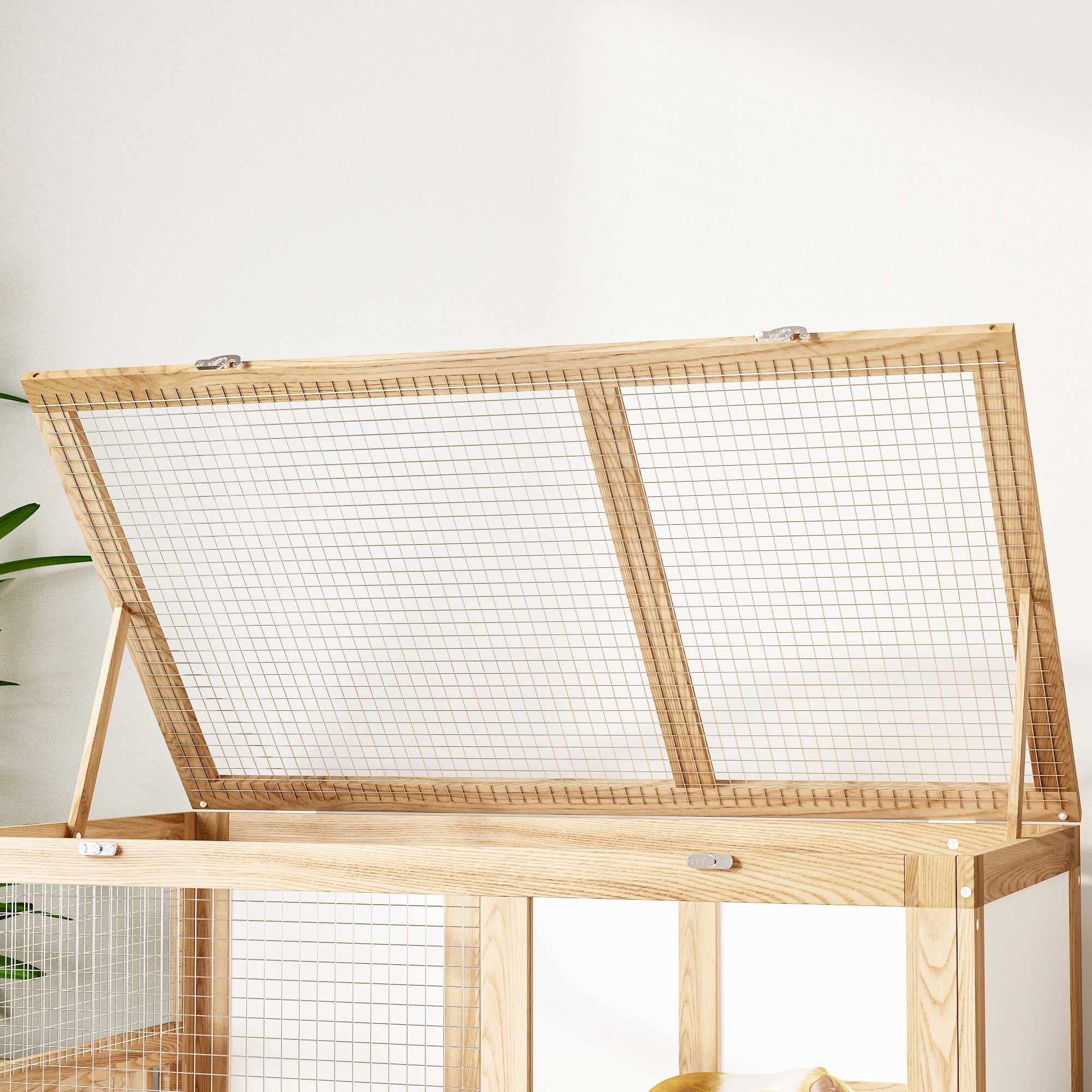 Elevated Small Animal Cage with 2 Level Play Area and Slide Out Cleaning Tray