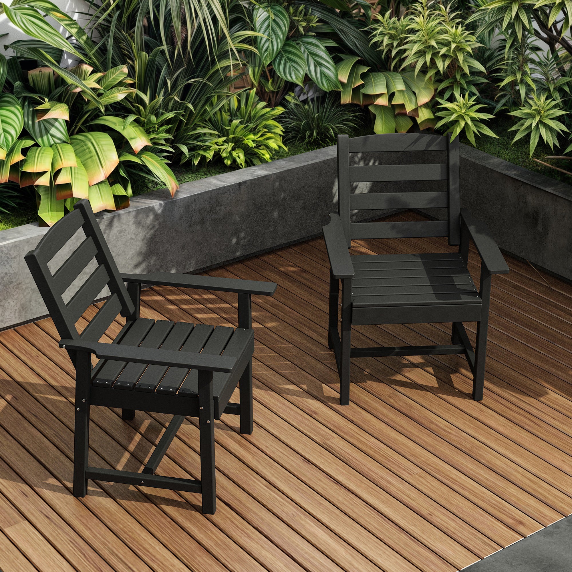 All-weather Patio Dining Chairs With Wood Grain Design (set Of 2)