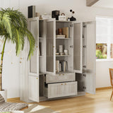 78.7" Modern Display Cabinet with Adjustable Shelves, Frosted Glass Doors and Drawers