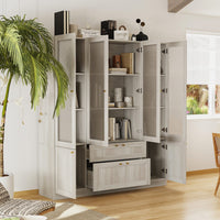 78.7" Modern Display Cabinet with Adjustable Shelves, Frosted Glass Doors and Drawers