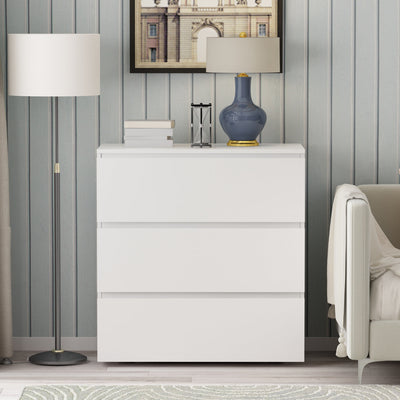 30.3 inches Modern Minimalist White/Wood 3-Drawer No-Handle Storage Dr 30.3 inches Modern Minimalist White/Wood 3-Drawer No-Handle Storage Dr