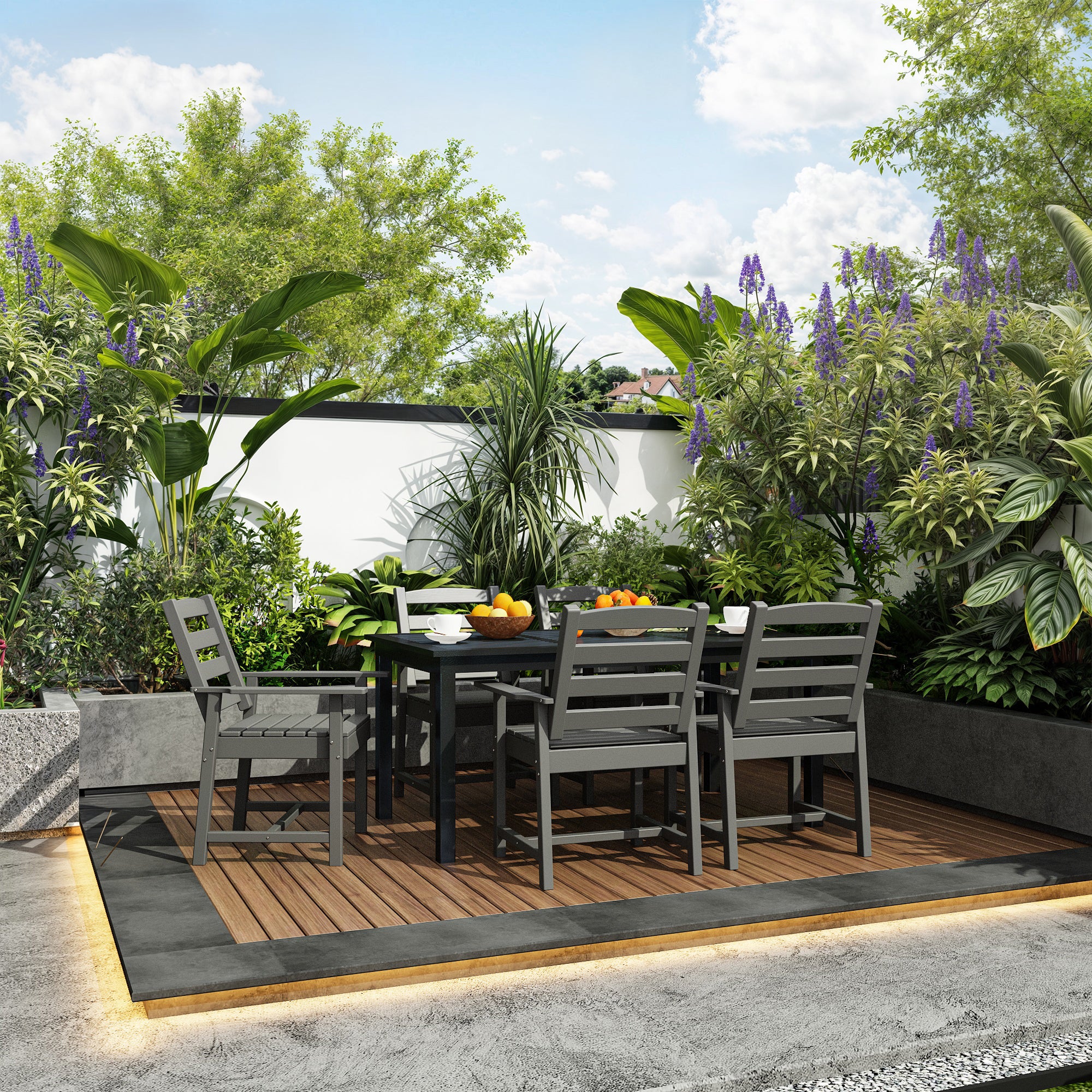 All-weather Patio Dining Chairs With Wood Grain Design (set Of 2)