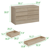 55.1" 7-Drawer Wood Chest Dresser with Hidden Compartments and Large Kick Drawer