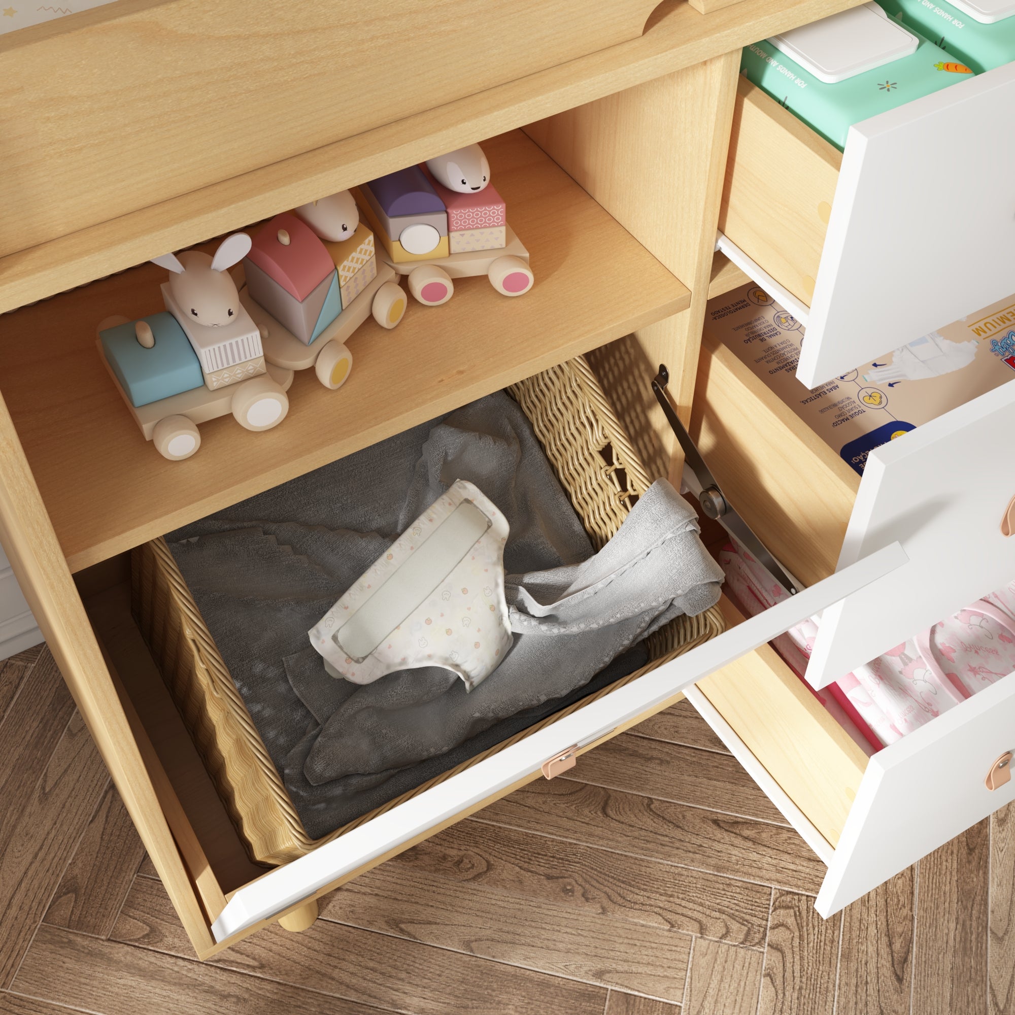 Baby Change Table Dresser Nursery Table Dresser 5 Drawers with Open Storage