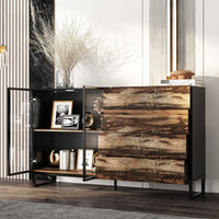 63" Modern Black & Brown Sideboard Buffet Cabinet with LED Lights & 4 Drawers