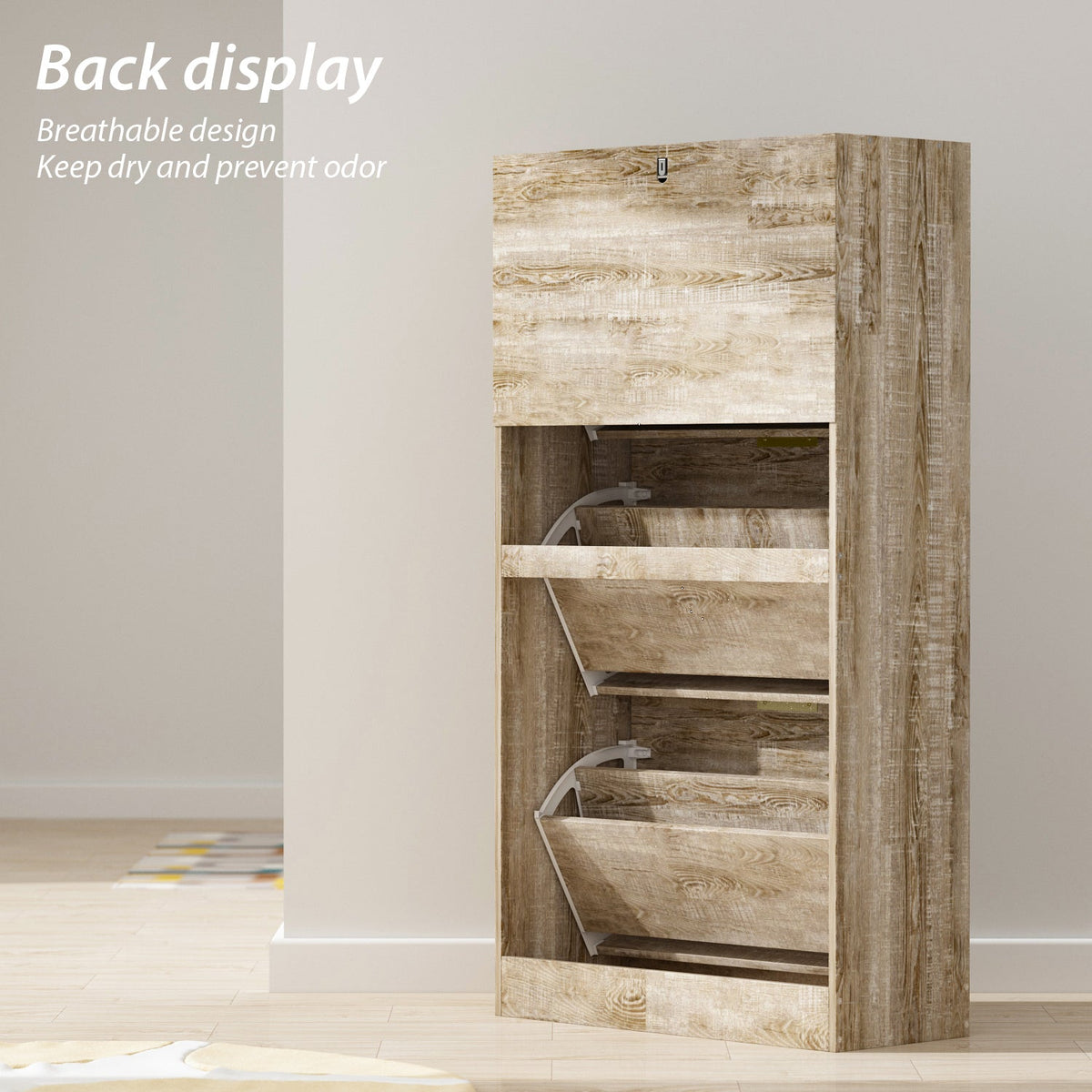 Entryway Shoe Storage Cabinet with 3 Flip Drawers Wood Shoe Cabinet Shoe Organizer with Mirrored Front