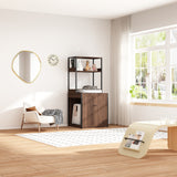 30.8 inches Walnut Wood‑Grain Cat Litter Box Enclosure with Multi‑Level Cat Perch and Storage Shelves
