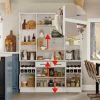 61.4" Modern White Food Pantry Cabinet with Glass Door and Wine Storage