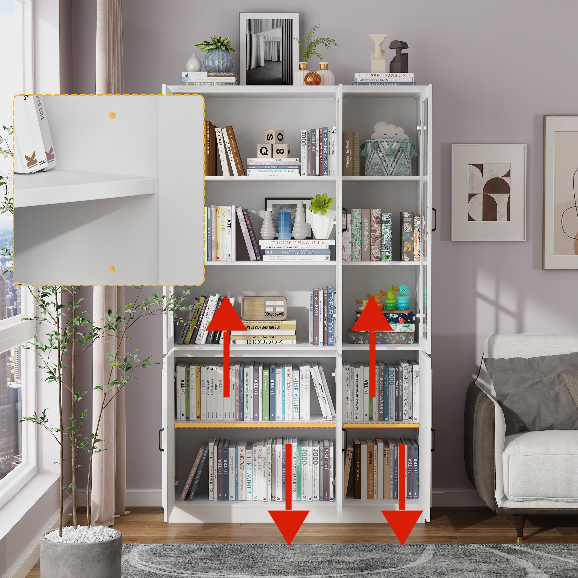 78.7'' H x 47.2'' W Freestanding Wood Bookcase with 3 Glass Doors