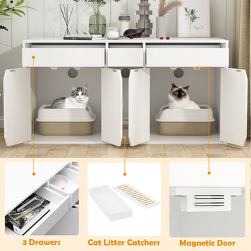 Large Cat Litter Box Enclosure for 2 Cats, Modern Wood Stackable Cat  Washroom Storage Cabinet Bench End Table Furniture with Removable Litter  Catcher Box