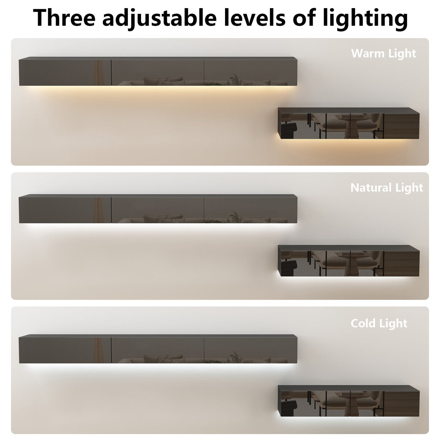 110" Modern Minimalist Black TV Stand Floating High Gloss TV Stand With LED Light
