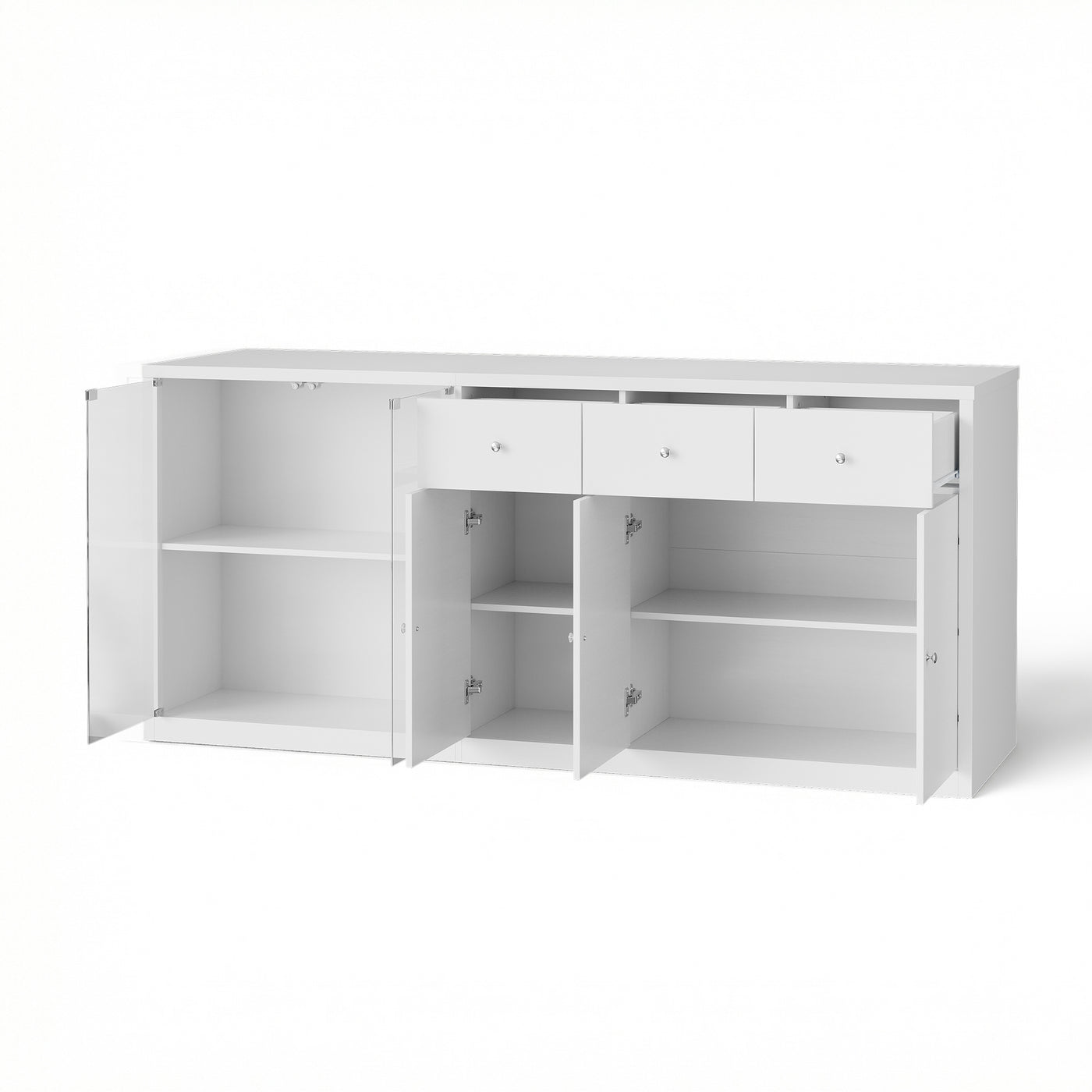 78.7" Contemporary White Kitchen Island with Tempered Glass Door & 3 Drawers
