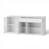 78.7 inch Contemporary White Kitchen Island with Tempered Glass Door & 3 Drawers