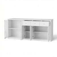 78.7" Contemporary White Kitchen Island with Tempered Glass Door & 3 Drawers