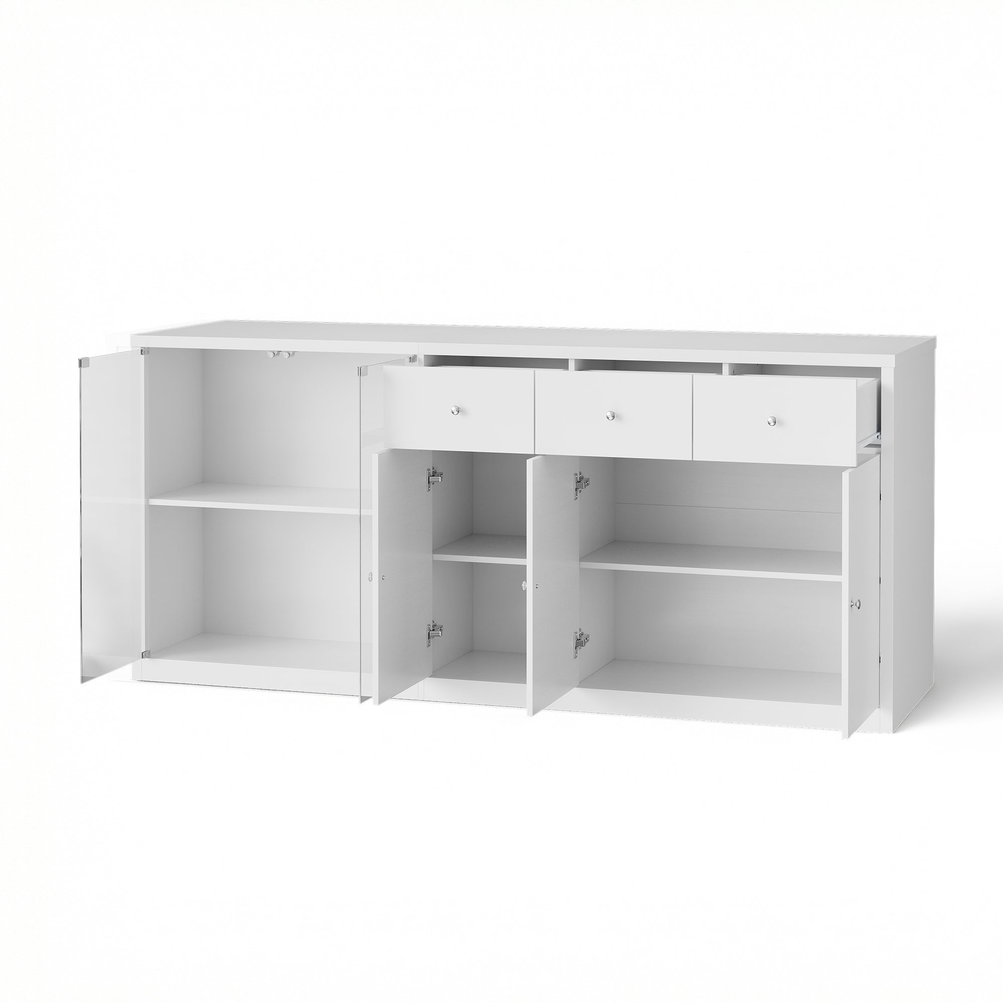 78.7 inch Contemporary White Kitchen Island with Tempered Glass Door & 3 Drawers