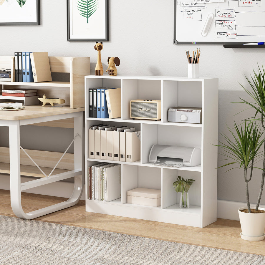 39.4"-55.1" Modern White 3-Tier Open Bookshelf