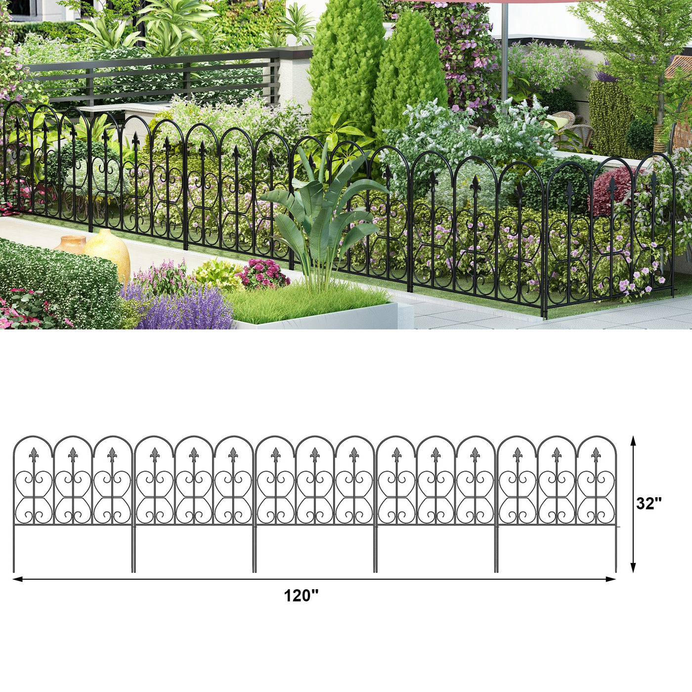 24" Modern Classic Black Metal Fencing with 5 Panel(s) Included