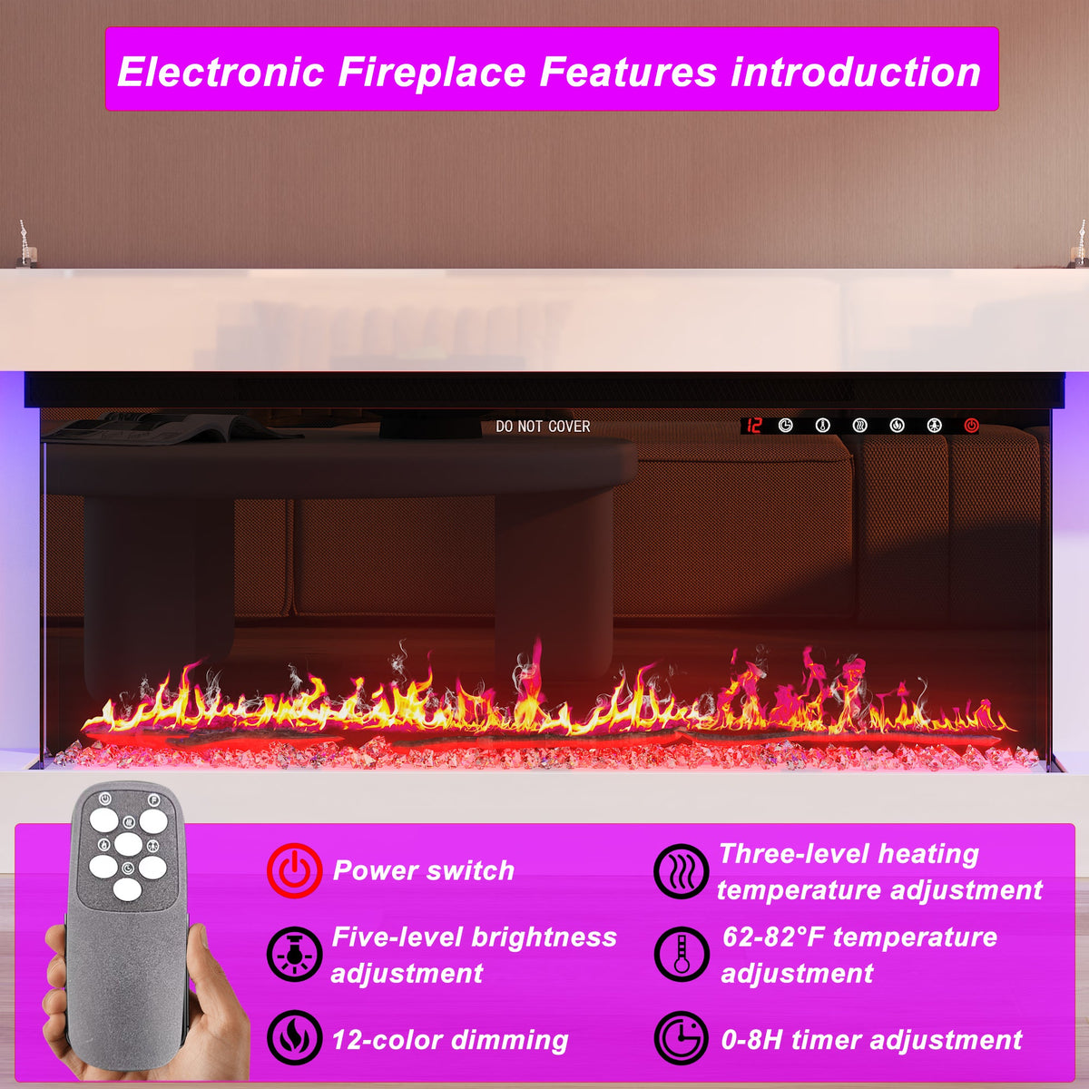 66.5" Modern Minimalist Minimalist White TV Stand With Electric Fireplace And Light