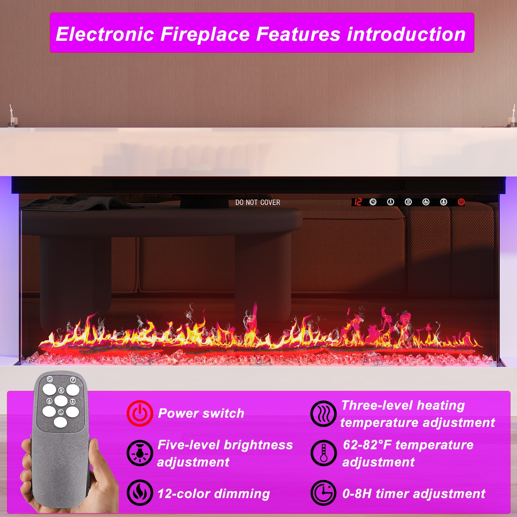 Stylish Minimalist TV Stand With Electric Fireplace And Light