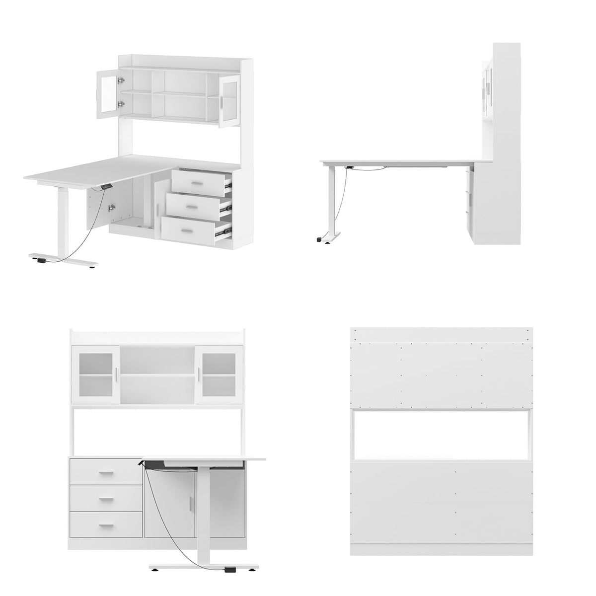 68.5" Modern White Standing Desk with Hutch and Storage Cabinet