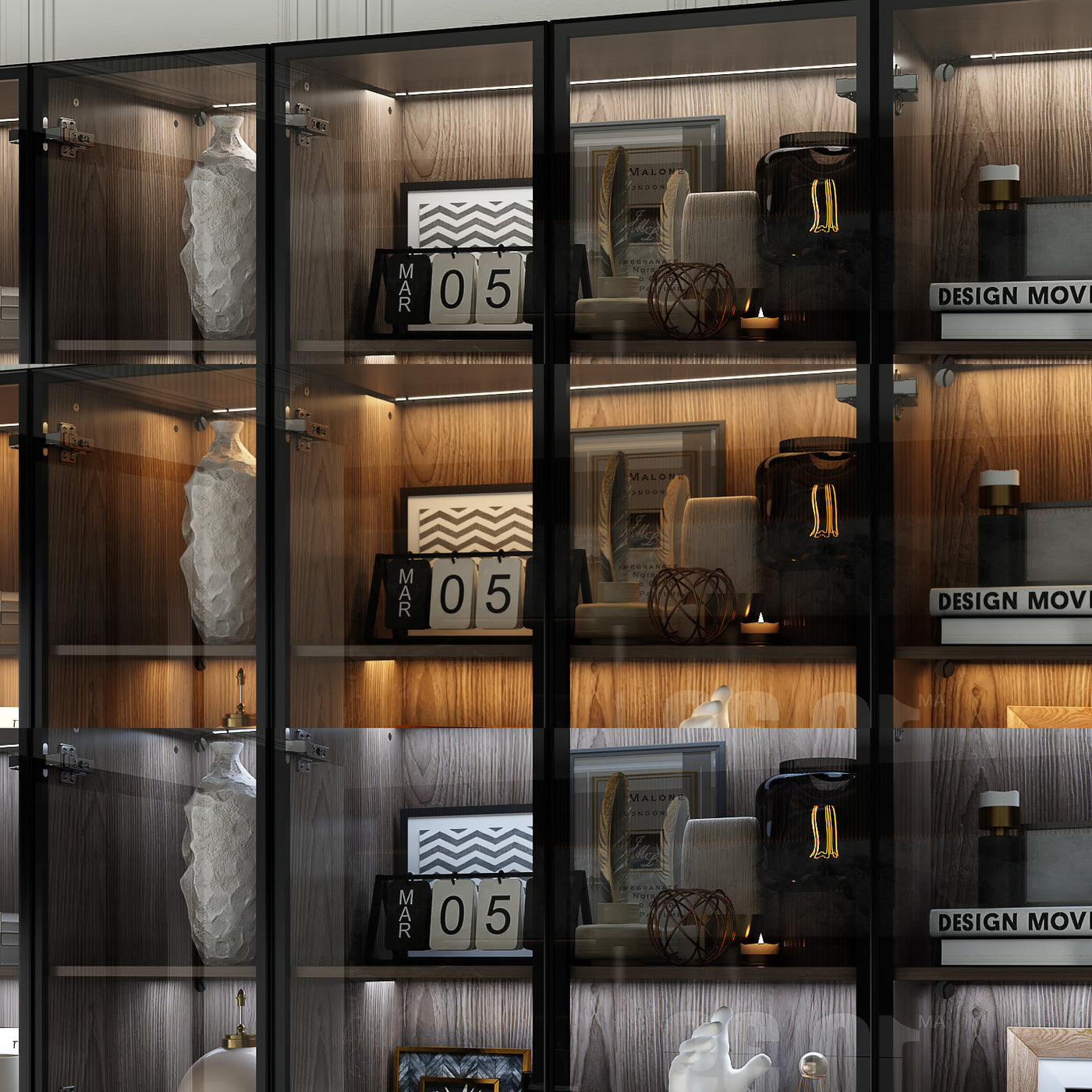 Geyma 141.7" Extra Wide Display Cabinet with 6 Drawers and LED Lights