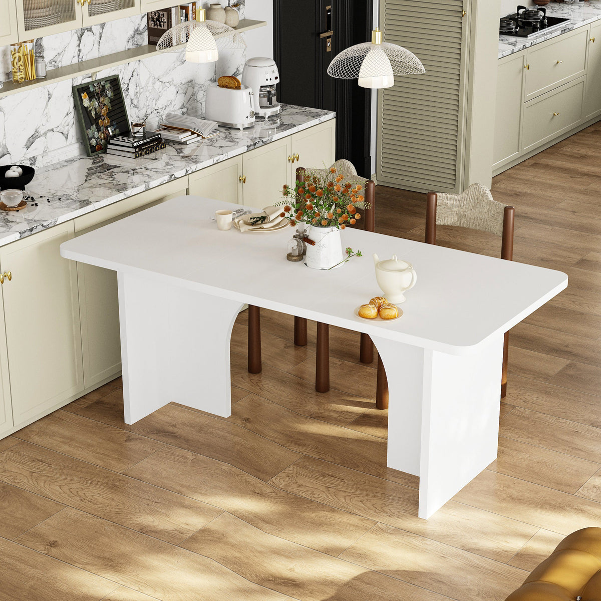 74.8" Modern Minimalist White Dining Table With Arched, Openwork Legs