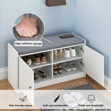 Shoe Storage Bench Shoe Rack Storage Shelf with Cushion 2-Door for Entryway