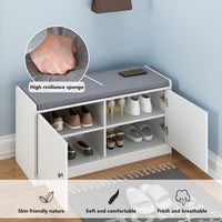 Shoe Storage Bench Shoe Rack Storage Shelf with Cushion 2-Door for Entryway