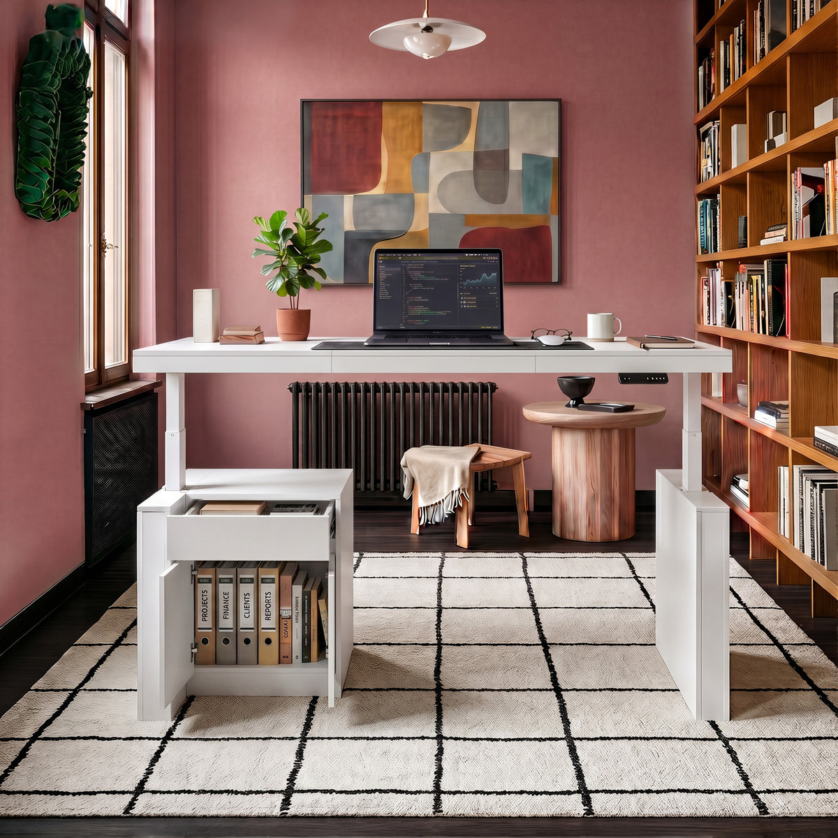 71" Modern Minimalist Standing Desk with File Drawer and Storage Cabinet