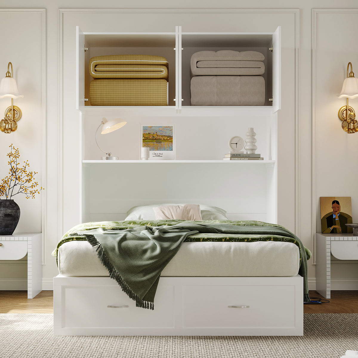 57.8" Modern White Storage Bed with Socket, view 3