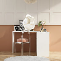 51.2" Modern Minimalist White/Black L-Shaped Rotatable Dresser Writing Table with 6 Drawers