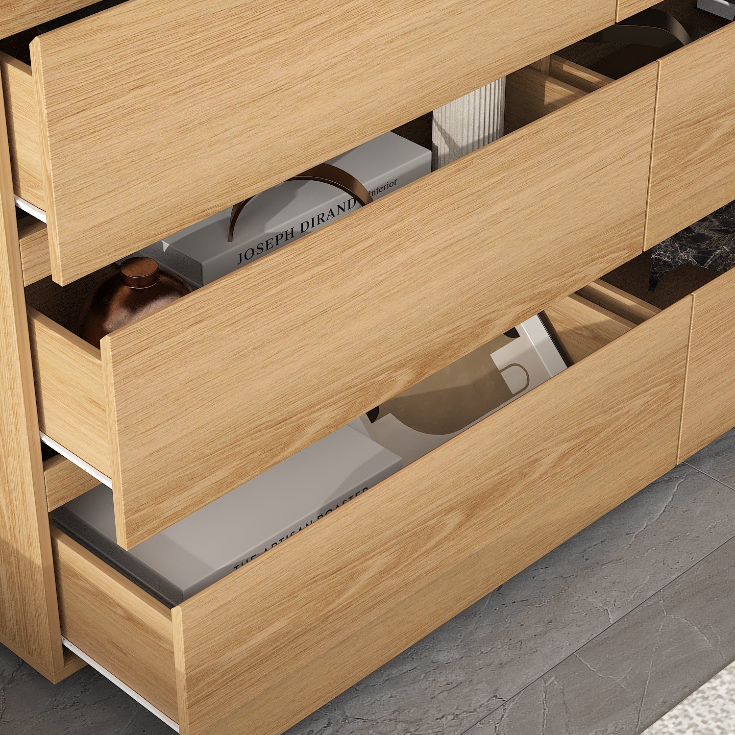 Distressed 6-Drawer Sideboard with Grain Texture - 59" Wide