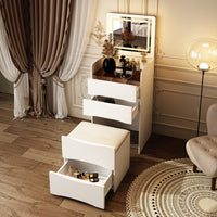 18.7" Modern White Makeup Vanity Desk with Lights and Flip Mirror