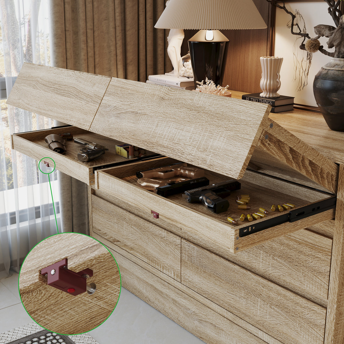 55.1" 7-Drawer Wood Chest Dresser with Hidden Compartments and Large Kick Drawer
