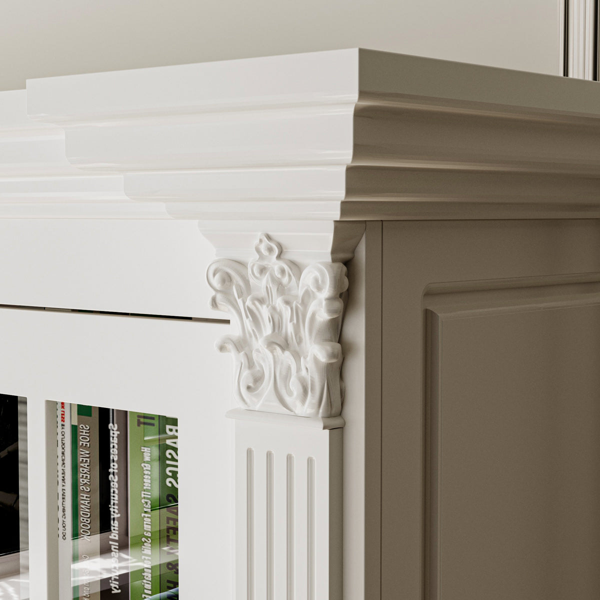 63" Modern White Tall Bookcase with 6 Drawers & 4 Tempered Glass Doors