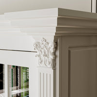 63" Modern White Tall Bookcase with 6 Drawers & 4 Tempered Glass Doors