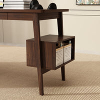 55.1" Mid-Century Modern Brown L-Shaped Home Office Computer Desk with 3 Drawers and Wood Legs