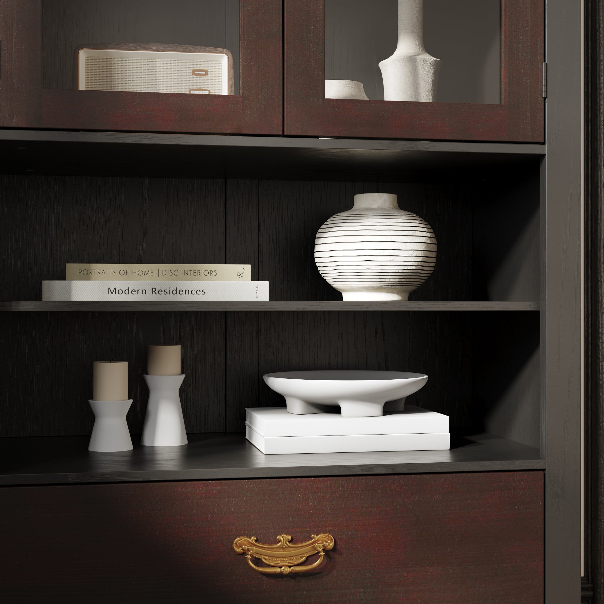 Display Cabinet With Tempered Glass Door And Exquisite Carvings